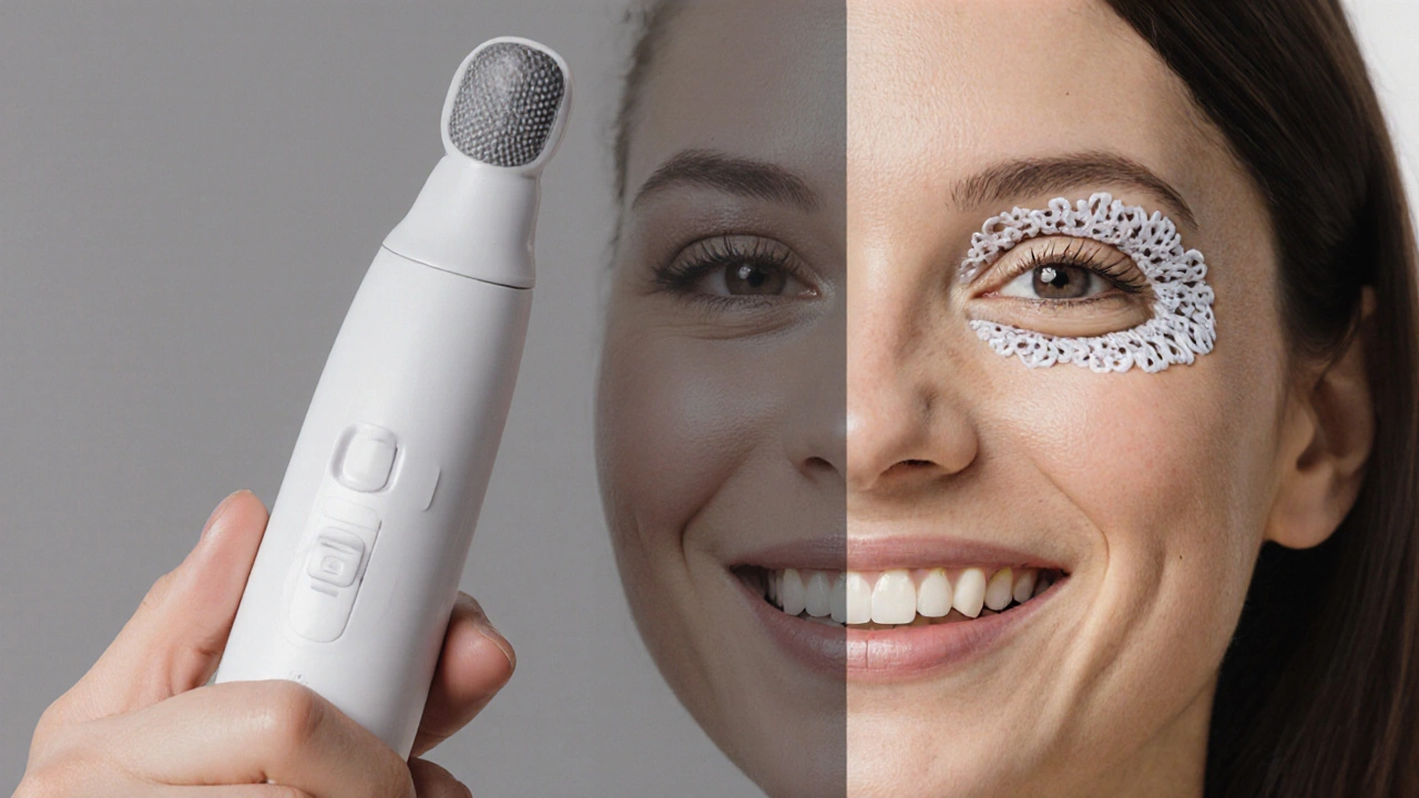 Porovnání zdravých zubů a dásní před a po použití ultrazvukového čističe.