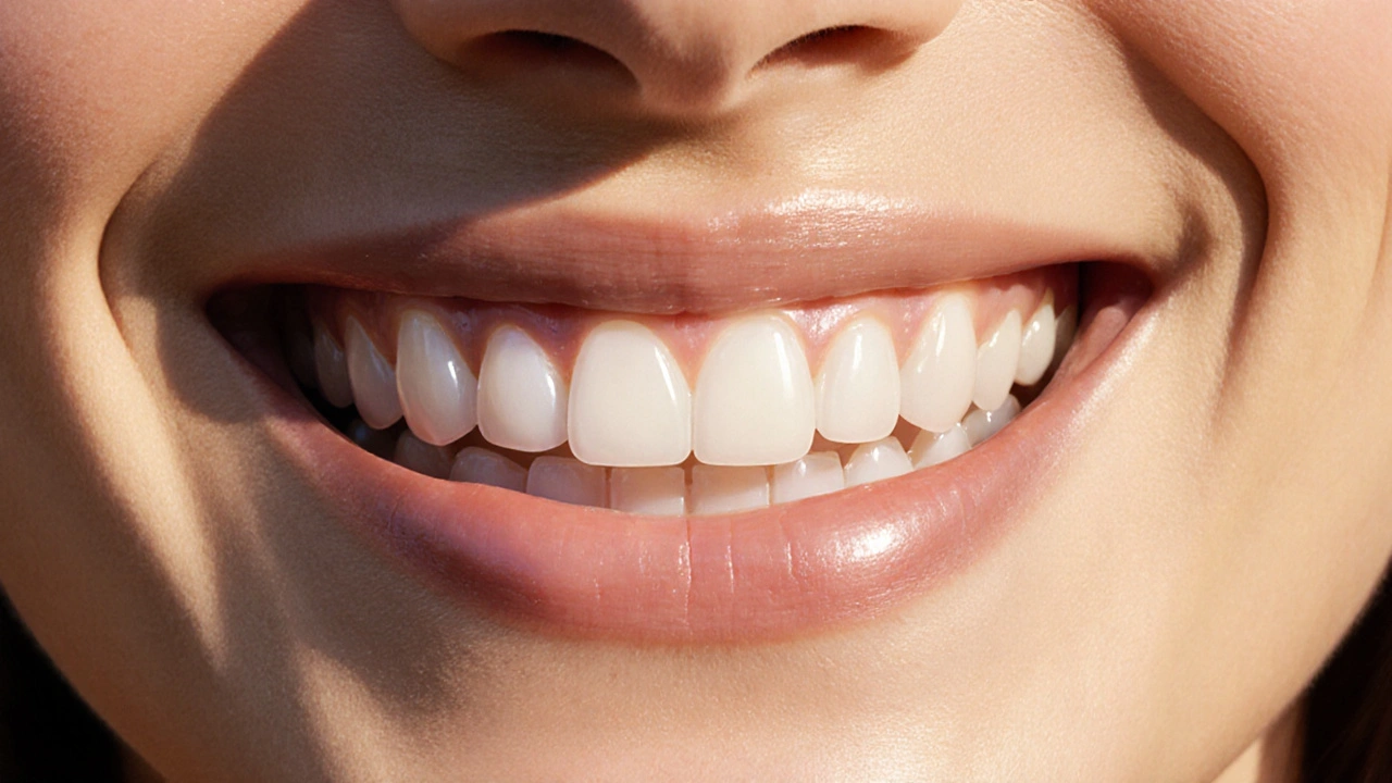 Woman smiling confidently with enhanced, natural-looking front teeth.