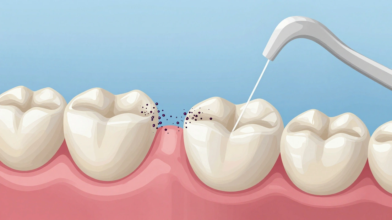 Mikroskopické bakterie se hromadí na hranici celokeramické korunky.