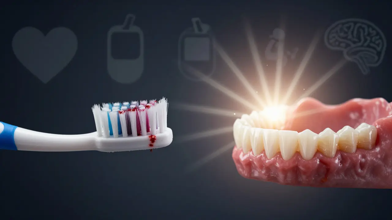 Porovnání poškozeného kartáčku a zdravých dásní s Curaproxem.