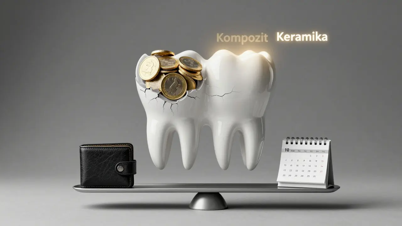 Konzepční obrázek keramických fazet jako investice s dlouhodobou hodnotou.