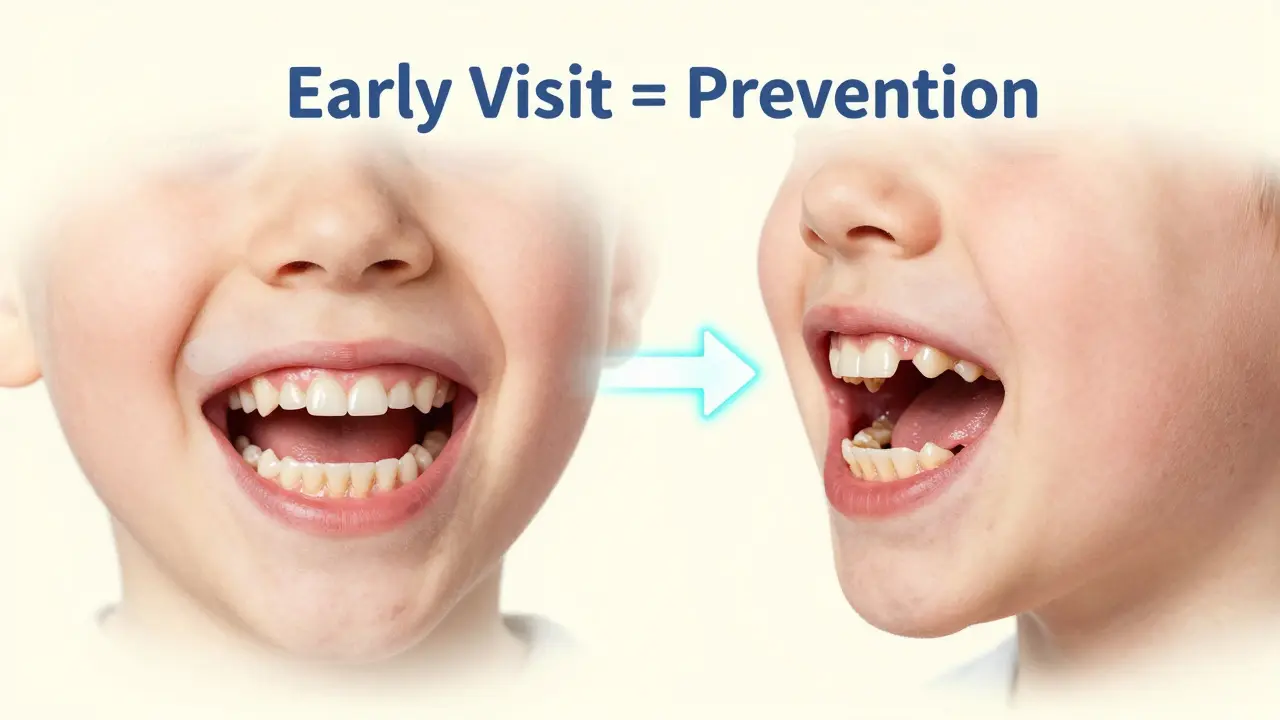 Porovnání zdravého a poškozeného vývoje čelisti dítěte.
