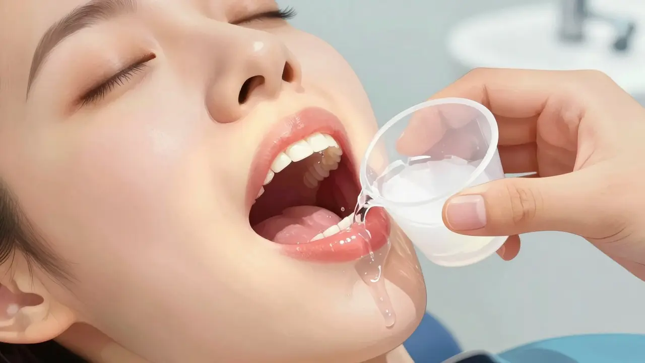 Pláckání solenou vodou pro hojení dásní po kyretáži