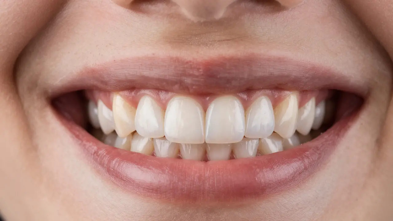 Split smile showing four natural teeth versus eight radiant composite veneers for aesthetic transformation.