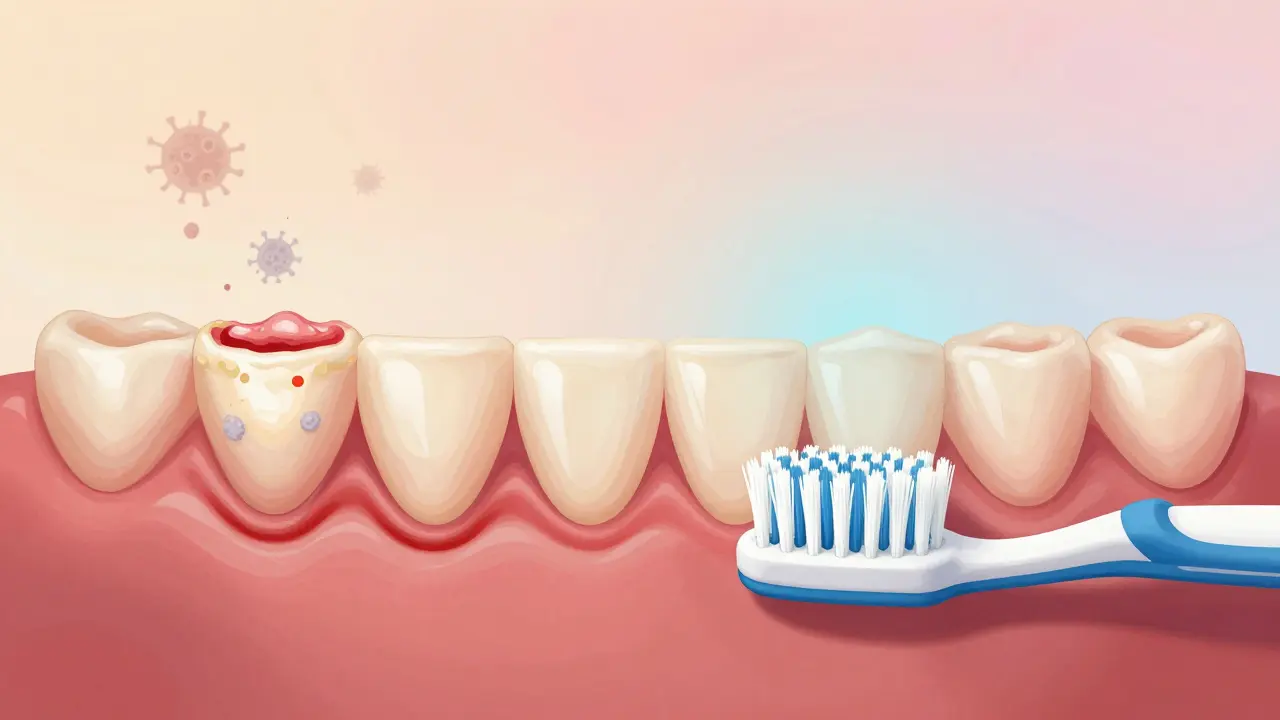 Porovnání zdravých a zánětlivých dásní s důrazem na kvalitu čištění.