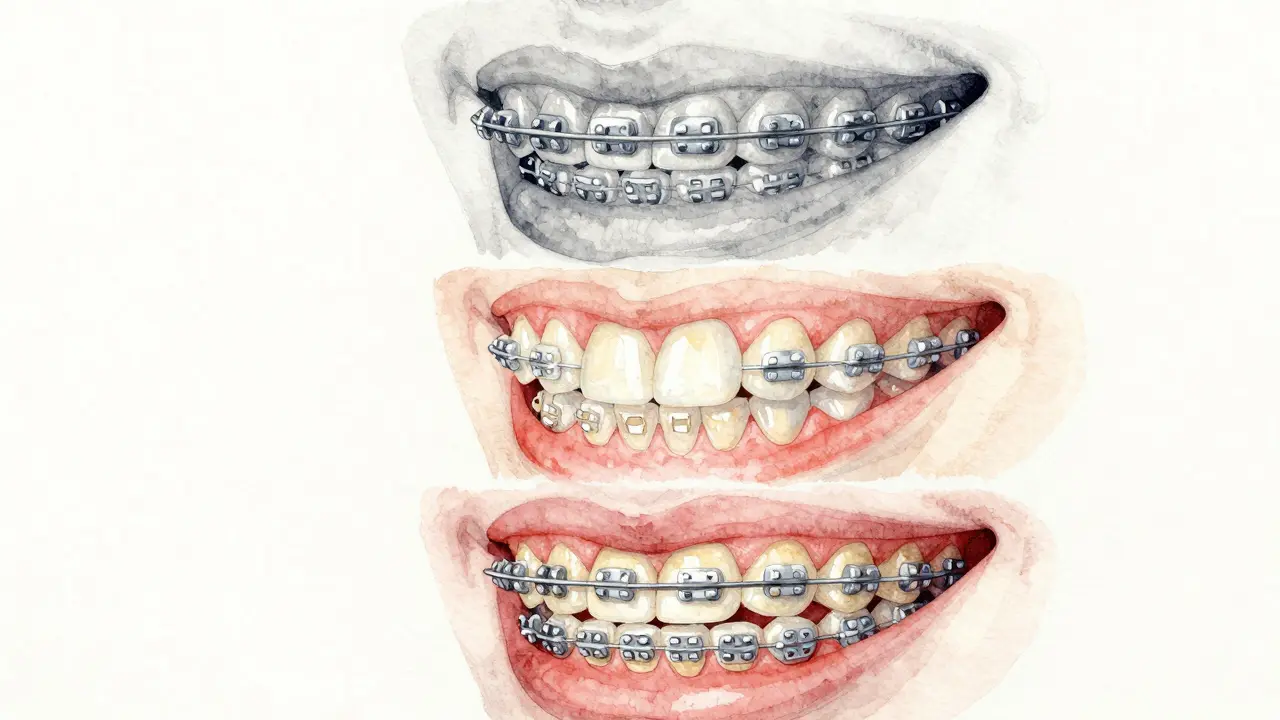 Tři typy rovnátek: kovová, keramická a lingvální v porovnání