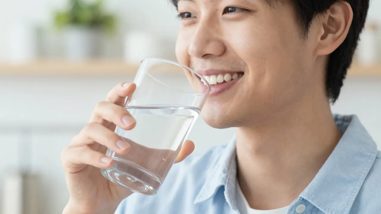 Detail sebevědomého a přirozeného úsměvu člověka po úspěšném doplnění zubu.