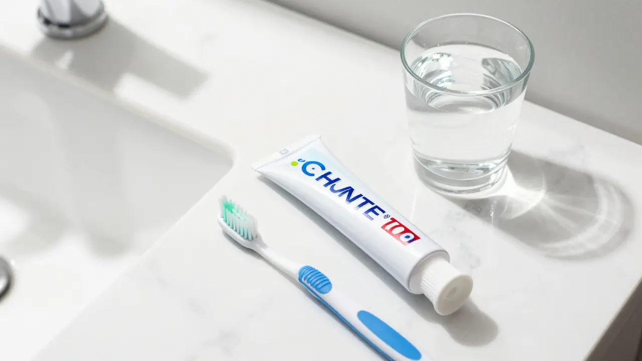 Sada pro denní hygienu zubů včetně mezizubního kartáčku a pasty.