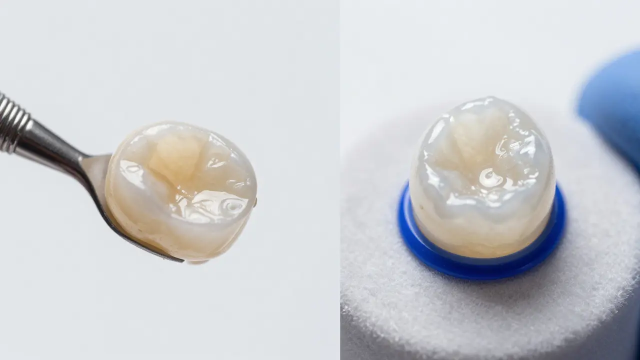 Srovnání textury kompozitní a průsvitného porcelánového vinyru.