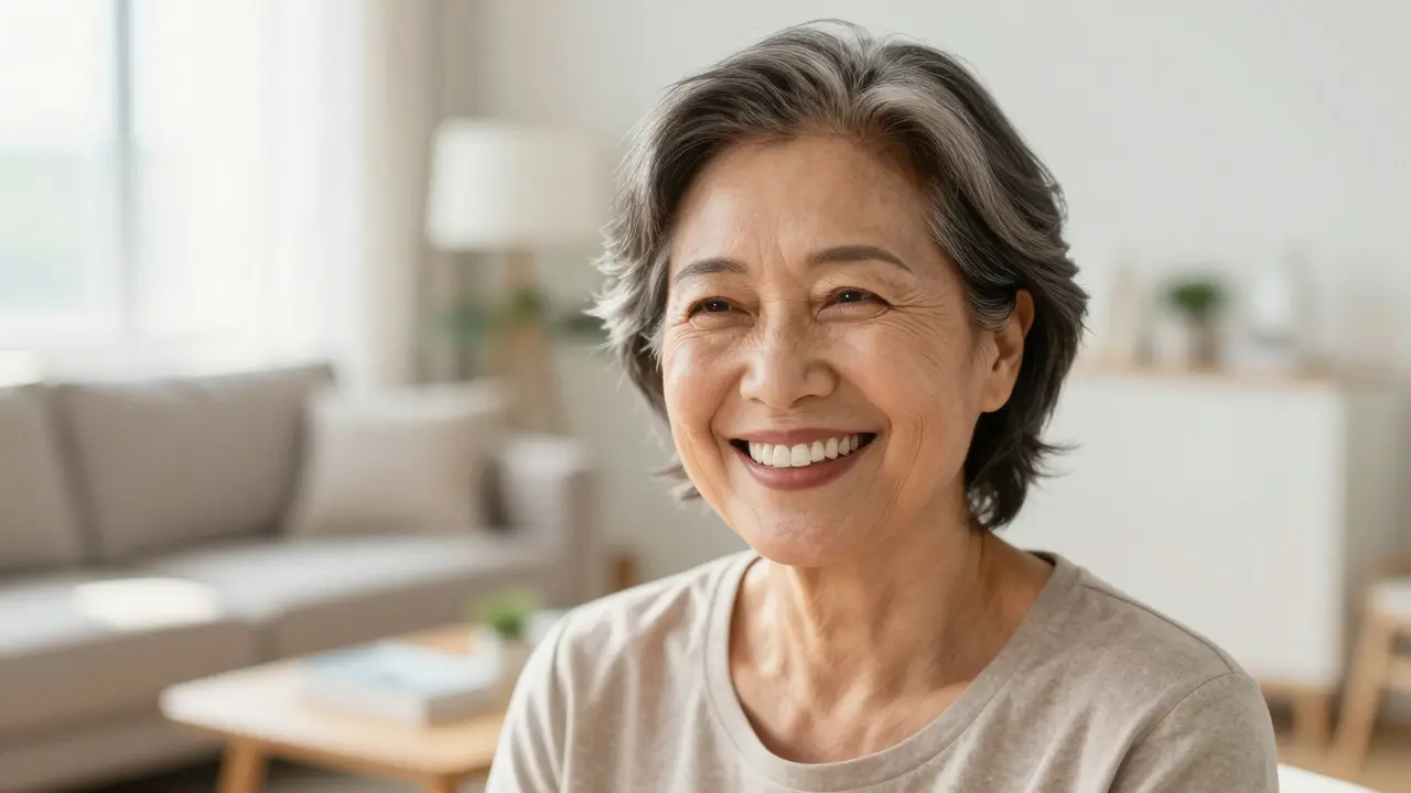 Usměv člověka s úspěše provedenou zubní rekonstrukcí.