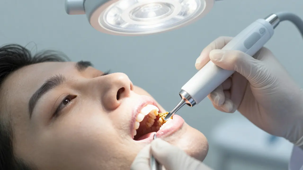 Profesionální odstranění zubního kamene ultrazvukem u dentálního hygienisty