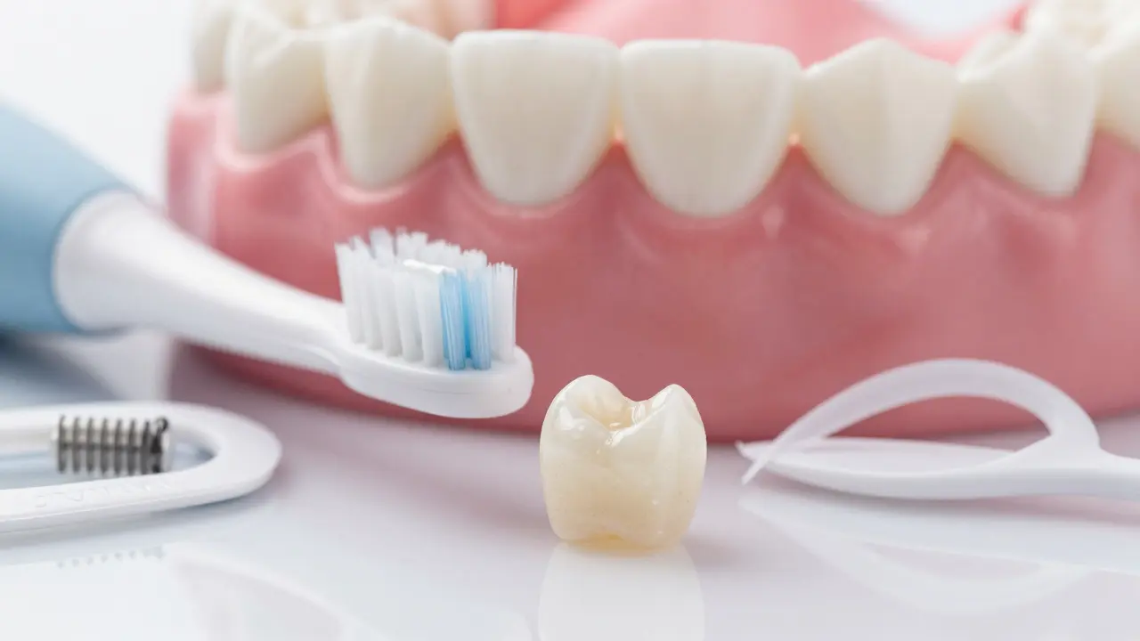 Hygienické potřeby pro péči o implantáty a keramická korunka