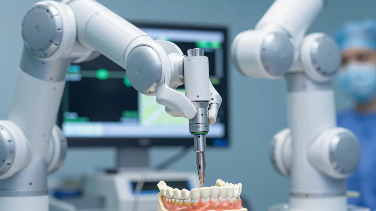 Robotická ruka provádí přesný zákrok na čelisti