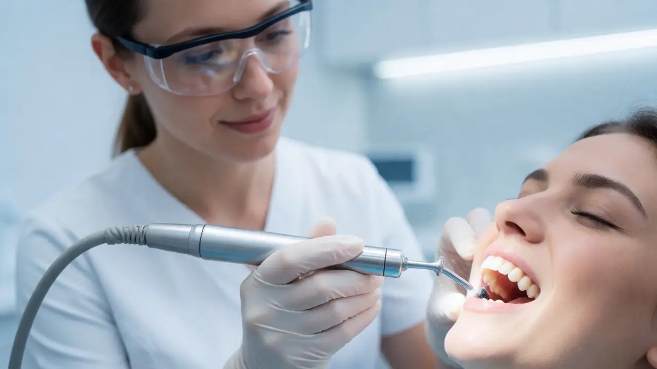 Dentální hygienista odstraňuje zubní kámen ultrazvukem